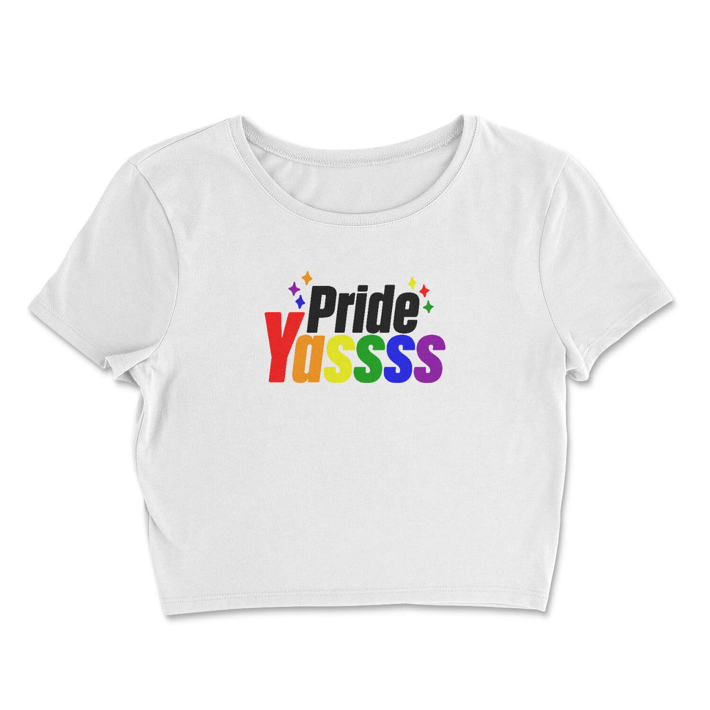 Pride Clothes - Proud, Loud, and Wild Yassss Pride Crop Top - White