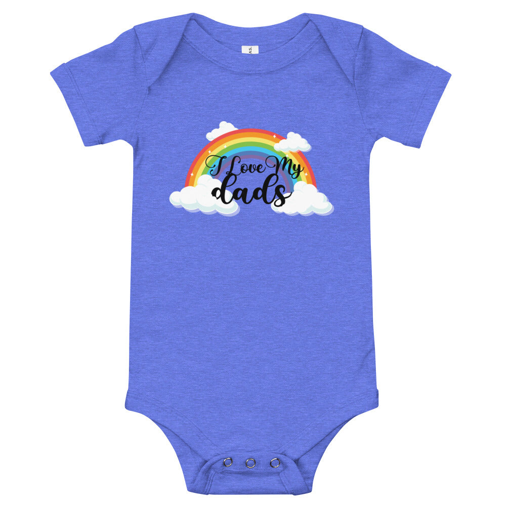 Pride Clothes - Sweet & Charming I Love My Dads Baby Pride Onesie - Heather Columbia Blue