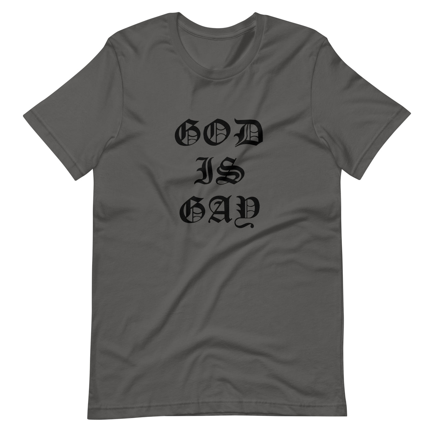 Pride Clothes - Ancient & Powerful Our God Is Gay Pride Merch T-Shirt - Asphalt