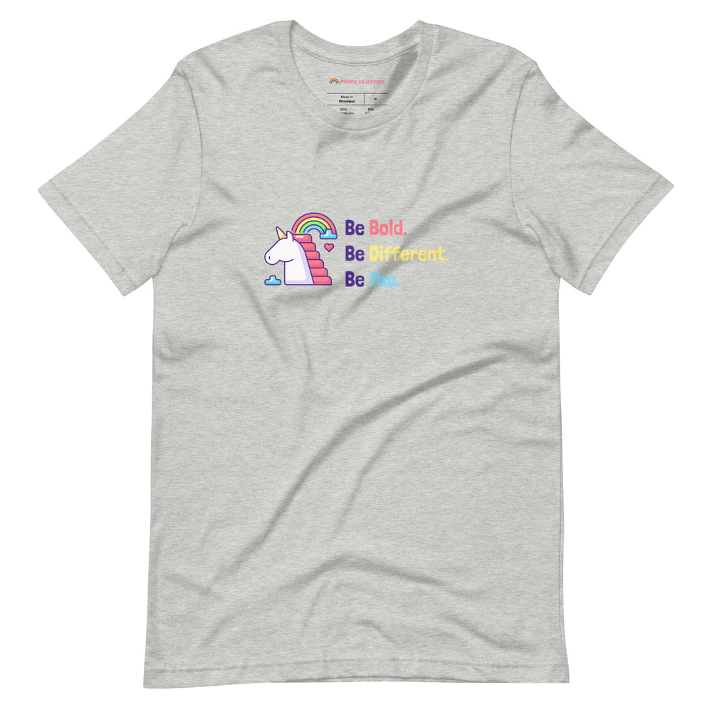 Pride Clothes - Be Bold Different & Uniquely You Unicorn Pride T-Shirt - Athletic Heather