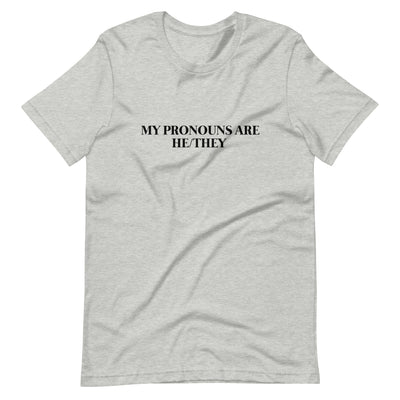 Pride Clothes - Hi! My name is.. & My Pronouns Are He/They Pride TShirt - Athletic Heather