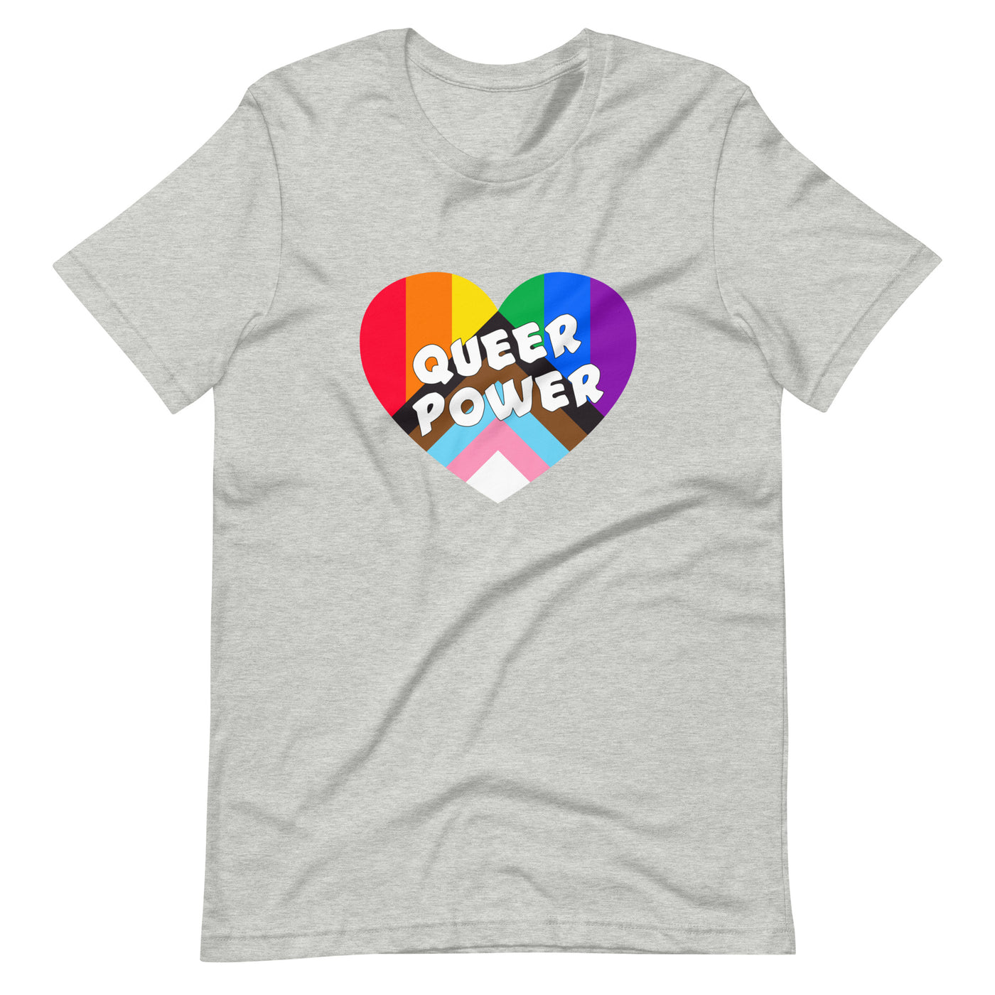 Pride Clothes - LGBTQIA+ Progressive Pride Flag Queer Power T-Shirt - Athletic Heather