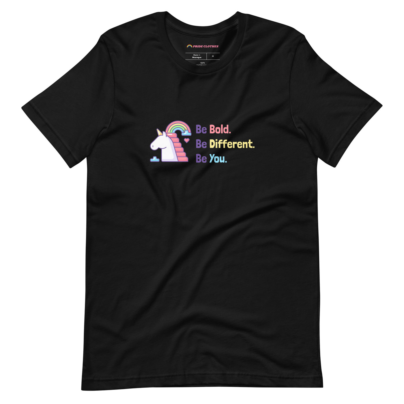 Pride Clothes - Be Bold Different & Uniquely You Unicorn Pride T-Shirt - Black