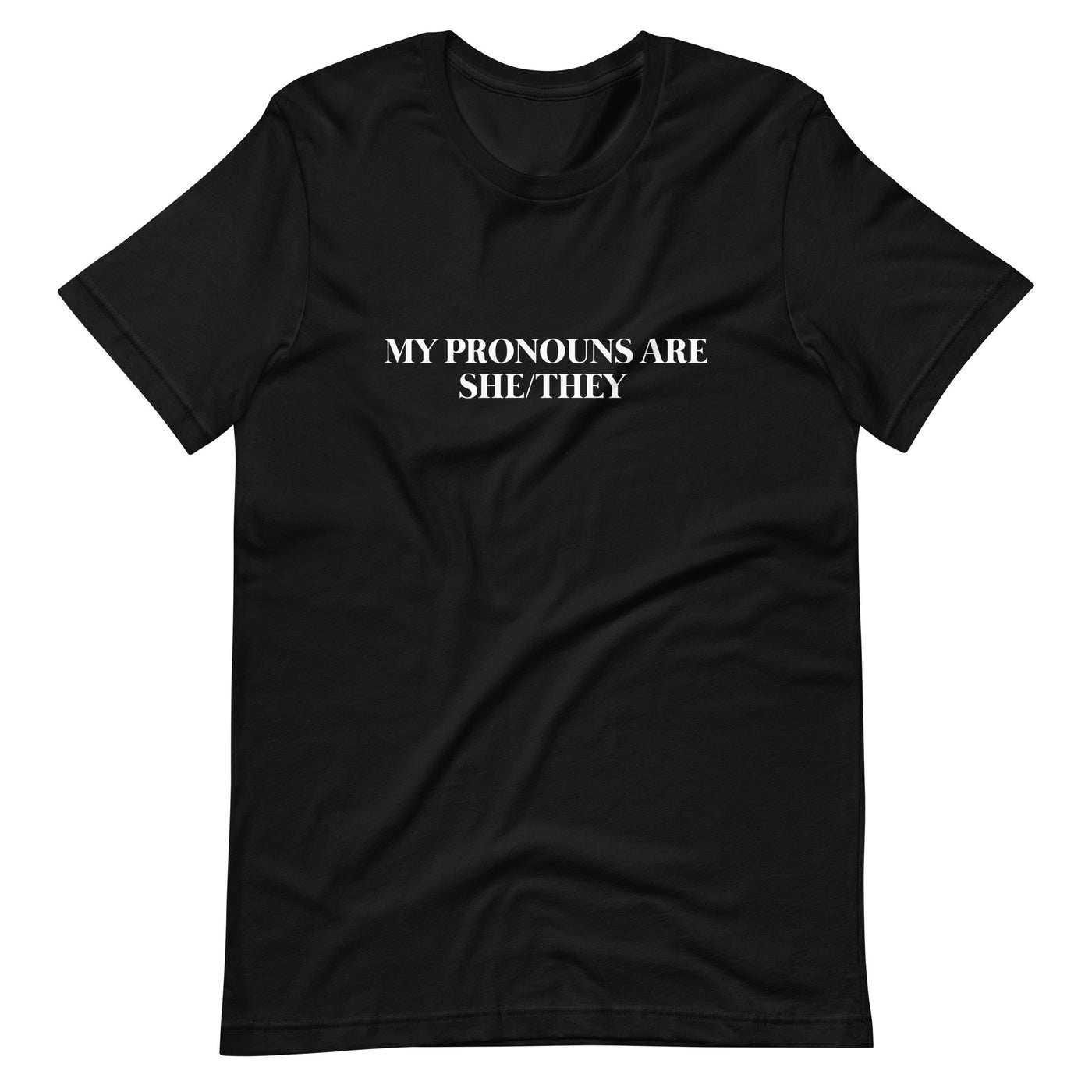 Pride Clothes - No Need to Ask, My Pronouns Are She/They T-Shirt - Black