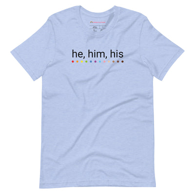 Pride Clothes - Know my Pronouns He Him His LGBTQ+ Pride T-shirt - Heather Blue