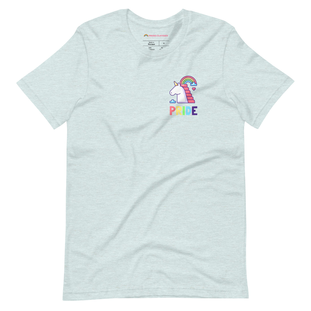 Pride Clothes - Unicorn Magic in the Air Charming Unicorn Pride TShirt - Heather Prism Ice Blue