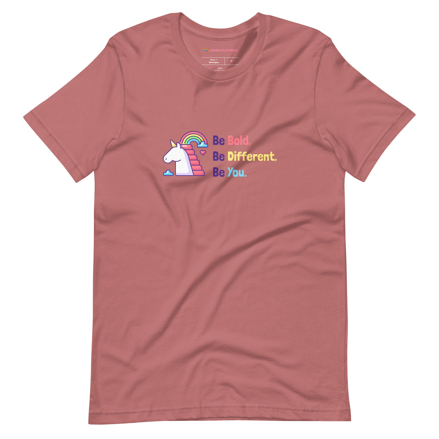 Pride Clothes - Be Bold Different & Uniquely You Unicorn Pride T-Shirt - Mauve