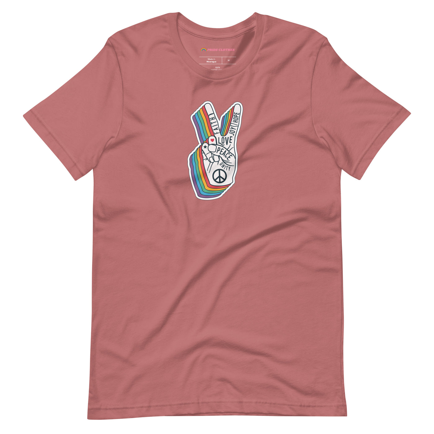 Pride Clothes - Spread Love and Peace Gay Pride Rainbow T-Shirt - Mauve