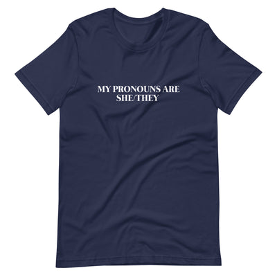 Pride Clothes - No Need to Ask, My Pronouns Are She/They T-Shirt - Navy
