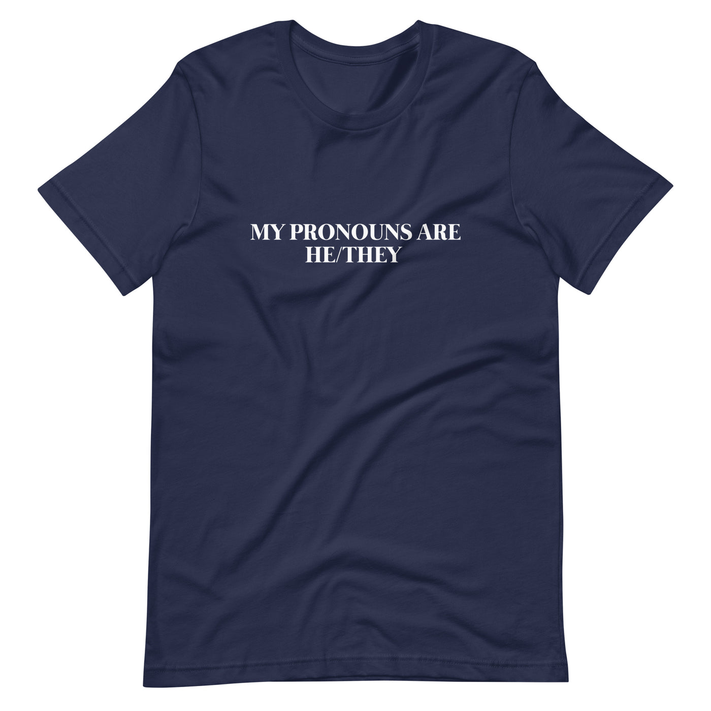 Pride Clothes - Hi! My name is.. & My Pronouns Are He/They Pride TShirt - Navy