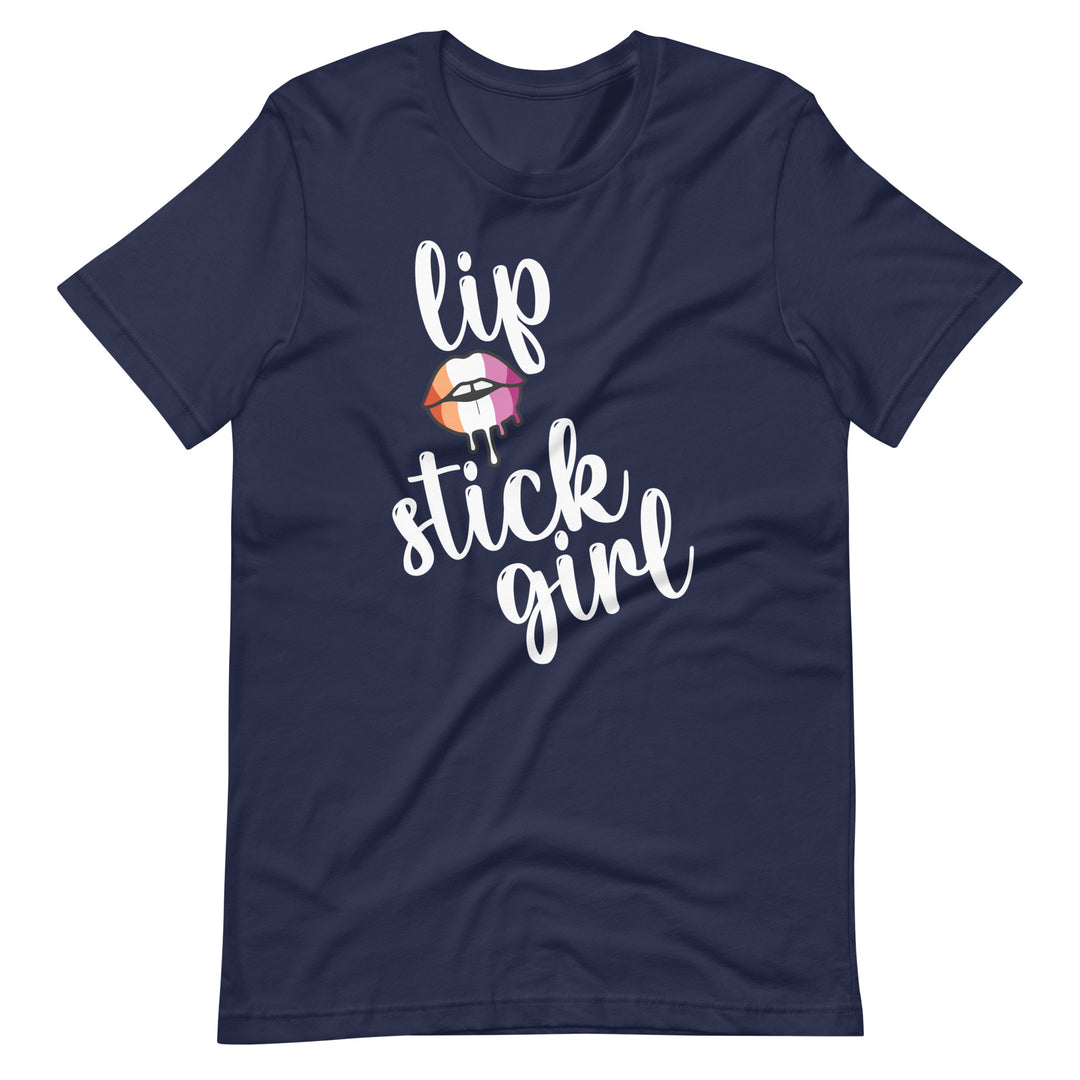 Pride Clothes - Fierce Fiery Femme Lip Stick Girl Lesbian Pride TShirt - Navy