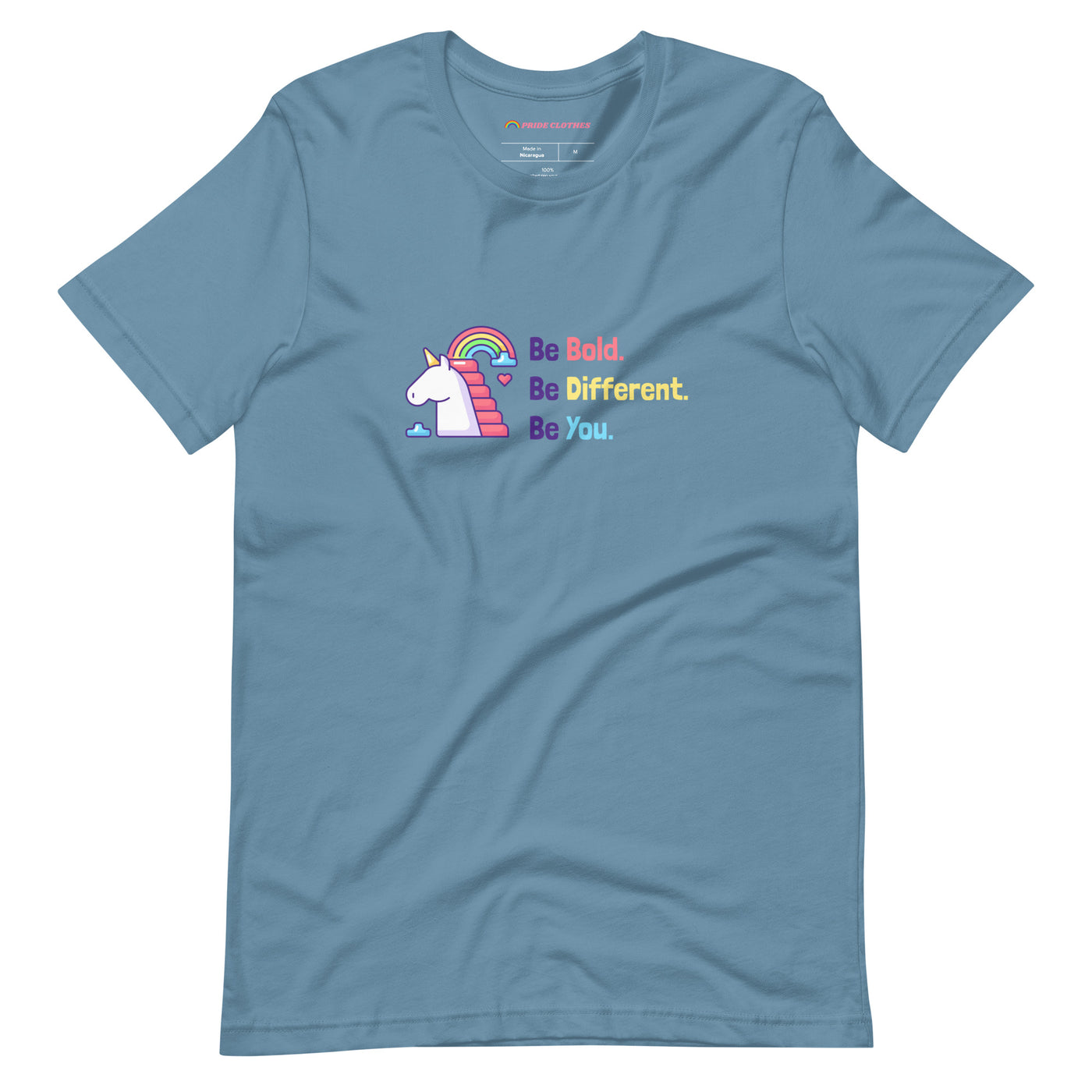 Pride Clothes - Be Bold Different & Uniquely You Unicorn Pride T-Shirt - Steel Blue