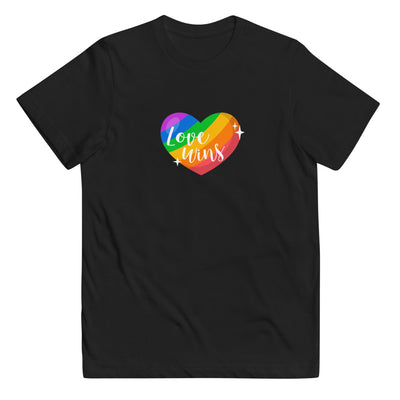 Pride Clothes - Sparkling Rainbow Heart Love Wins Pride Toddler TShirt - Black